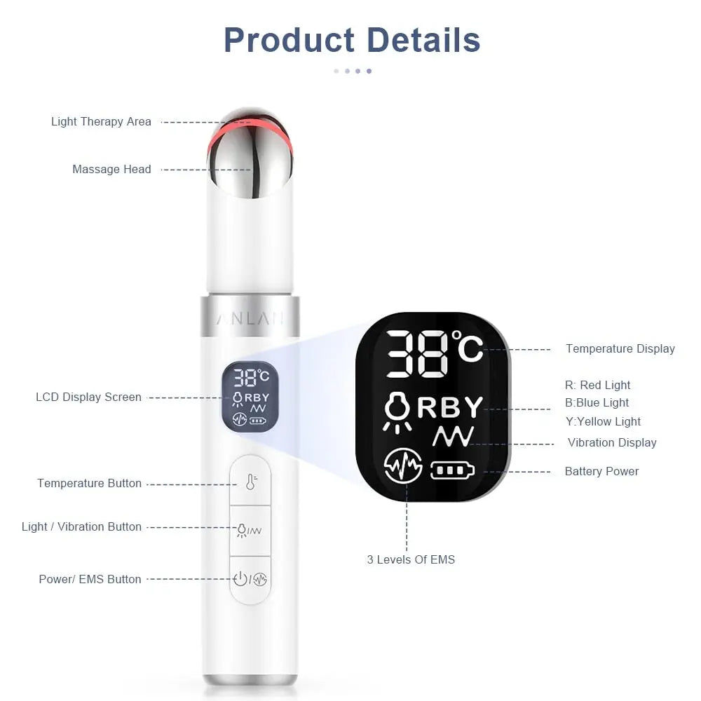 ANLAN EMS elektrische Vibrations - Augenmassagegerät 3-Farben LEDs Anti Falten ANLAN EMS elektrische Vibrations - Augenmassagegerät 3-Farben LEDs Anti Falten